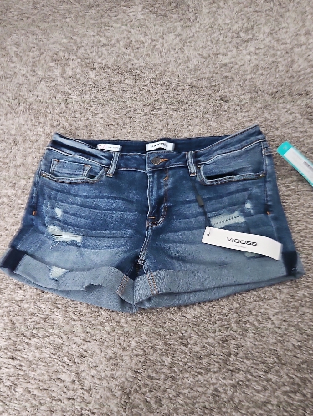 Vigoss Women's Blue Distressed Cuffed Denim Shorts